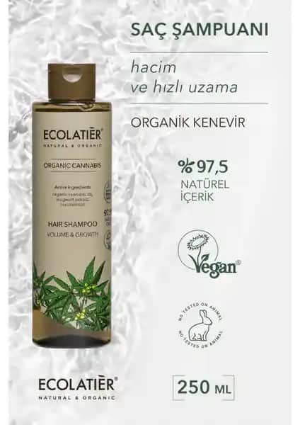 ECOLATIER Organik Kenevir İçerikli Saç Şampuanı Saç Sağlığını Güçlendiren Doğal Bakım Ürünü