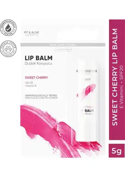Fit & Alive Lip Balm Sweet Cherry: Nemlendirici, Güneş Koruyucu ve Doğal Dudak Bakım Ürünü
