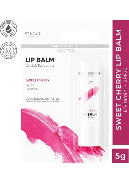 Fit & Alive Lip Balm Sweet Cherry: Nemlendirici, Güneş Koruyucu ve Doğal Dudak Bakım Ürünü