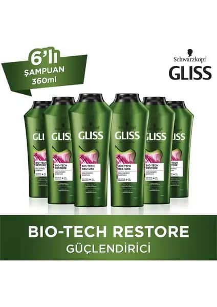 Gliss Bio-Tech 360 Ml X 6 Adet Saç Bakım Şampuanı Saçları Güçlendiren ve Onaran Formül