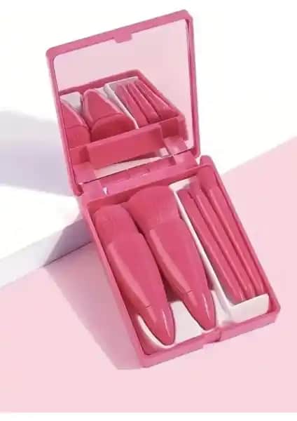 Halvey Profesyonel Taşınabilir Aynalı Kırmızı Makyaj Fırça Seti 5'li, Pratik ve Şık Tasarım