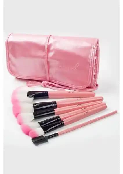 Hannah Pembe 32 Parça Deri Makyaj Fırça Seti Şık Tasarım ve Çok Fonksiyonlu Kullanım