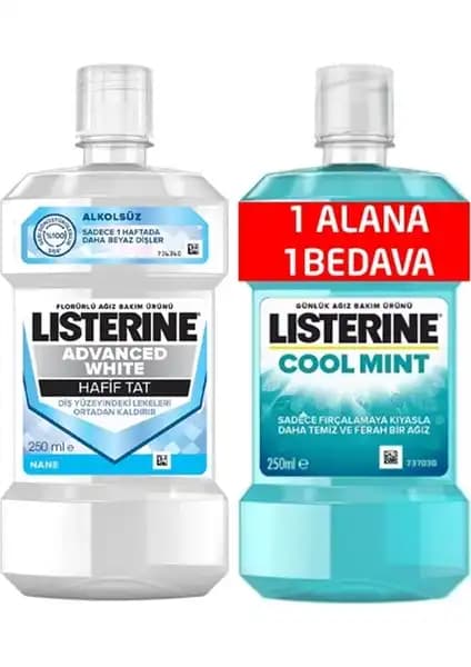 Listerine 2li Advance White ve Mint Ağız Gargarası Güçlü ve Etkili Temizlik Sağlar