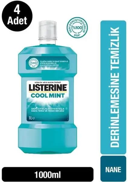 Listerine Coolmint 1000 ml X 4 Ağız Hijyeni ve Ferahlatıcı Gargaralar