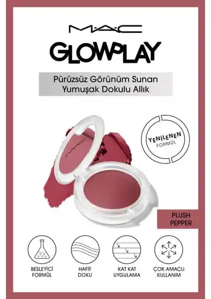 Mac Glow Play Allık Plüsh Pepper doğal ve hafif yapısıyla sağlıklı bir görünüm sunar
