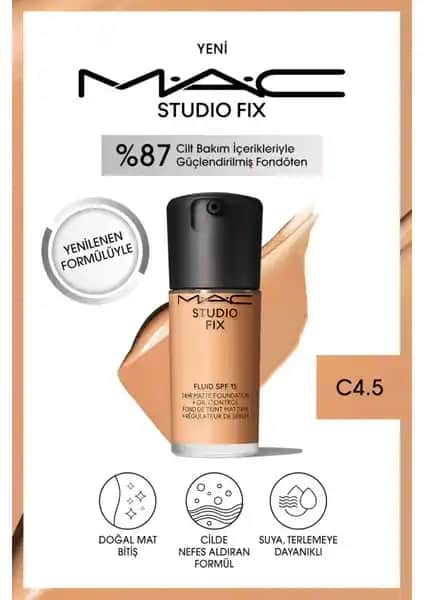 Mac Studio Fix Fluid SPF 15 Mat Fondöten C4.5 ile doğal ve mat makyaj deneyimi