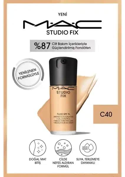 Mac Studio Fix Fluid SPF 15 Mat Fondöten-C40: Yüksek Kapatıcılık ve Doğal Mat Bitiriş Sağlayan Ürün