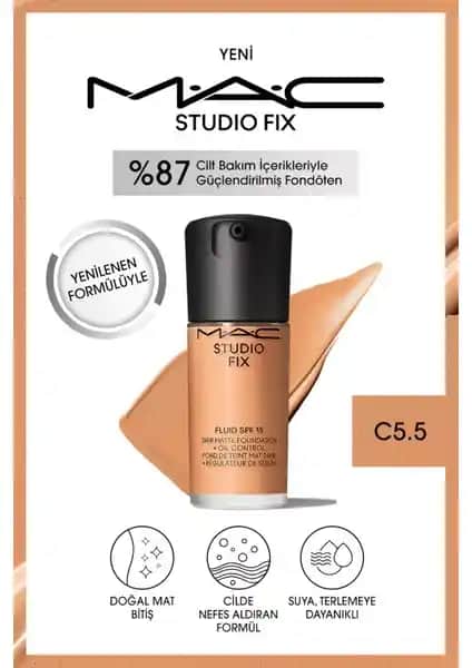 Mac Studio Fix Fluid SPF 15 Mat Fondöten Ciltte Doğal ve Mat Görünüm Sağlar