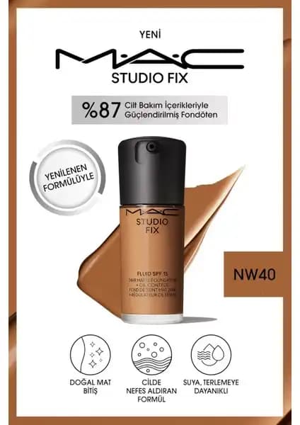 MAC Studio Fix Fluid SPF 15 Mat Fondöten NW40 - Doğal ve Kalıcı Mat Görünüm Sağlar