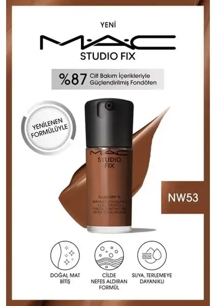 MAC Studio Fix Fluid SPF 15 Mat Fondöten NW53: Uzun Süre Kalıcı Doğal Görünüm