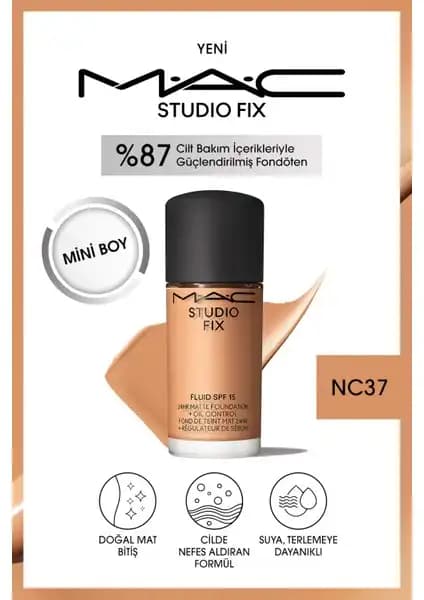 Mac Studio Fix Fluid SPF 15 Mini Mat Fondöten: Doğal Mat Görünüm ve Cilt Bakımı İçin Uygun