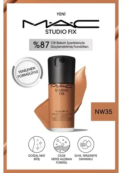 MAC Studio Fix Fluid SPF 15 NW35: Doğal Mat Bitişli Yüksek Kapatıcılık Fondöten Özellikleri