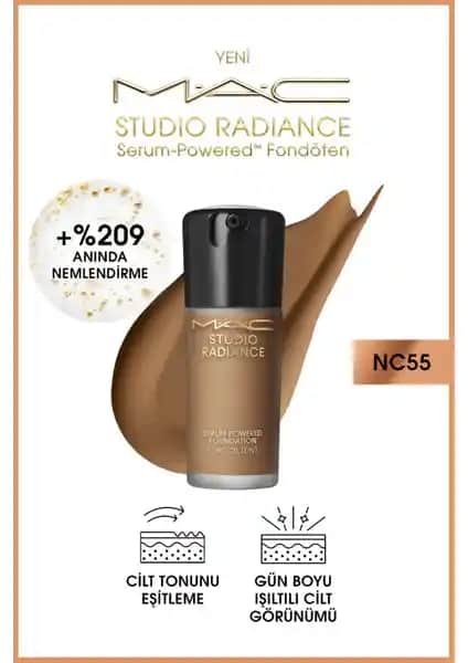 MAC Studio Radiance Serum Fondöten NC55 ile doğal ve parlak cilt görünümü sağlayan yüksek teknolojili ürün