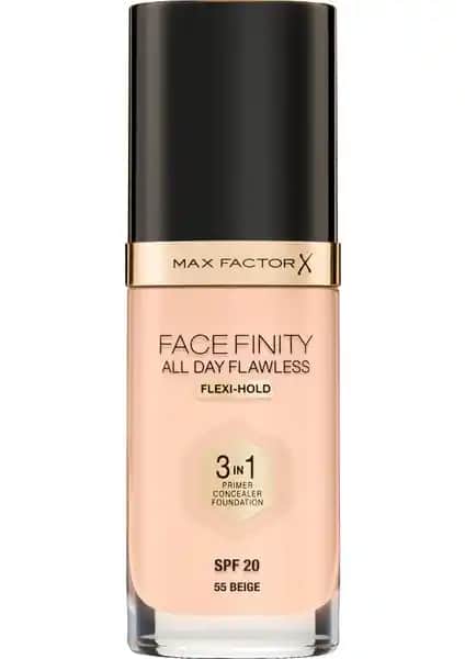 Max Factor FaceFinity 3'ü 1 Arada Kalıcı Fondöten 55 Beige Doğal ve Uzun Süreli Kapatıcılık