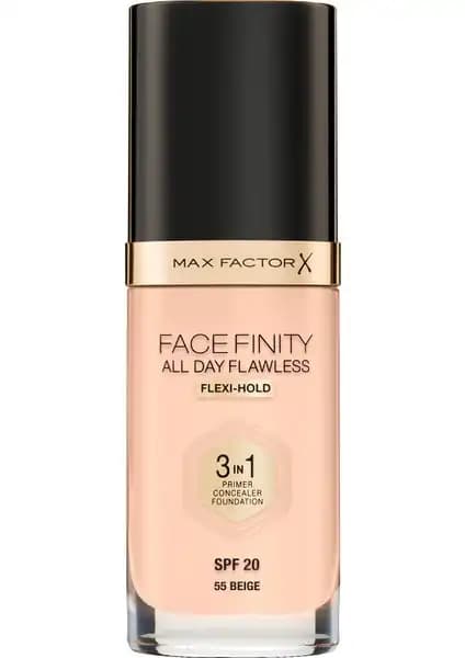 Max Factor FaceFinity 3'ü 1 Arada Kalıcı Fondöten 55 Beige Doğal ve Uzun Süreli Kapatıcılık