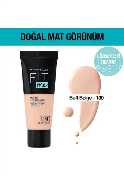 Maybelline Fit Me Matte Fondöten 130 Buff Beige: Günlük Kullanım İçin Doğal ve Mat Görünüm Sağlayan Ürün