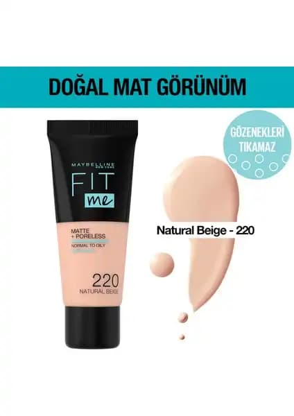 Maybelline Fit Me Matte Fondöten 220 Natural Beige: Günlük Kullanım İçin Doğal ve Mat Görünüm Sağlar