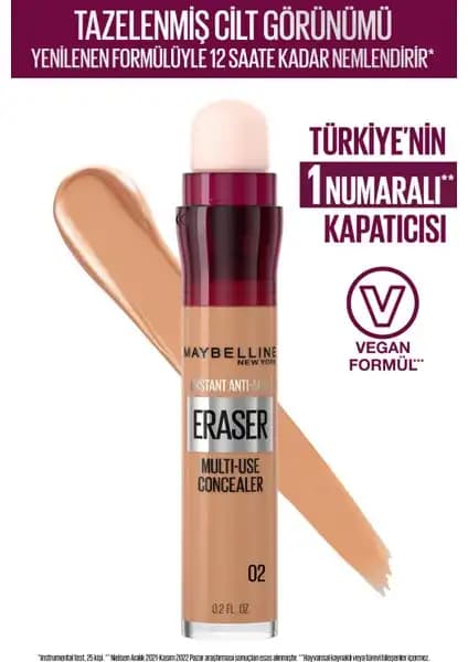 Maybelline New York Instant Anti Age Eraser Kapatıcı 02 Nude - Doğal Görünüm ve Uzun Süreli Kapatıcılık