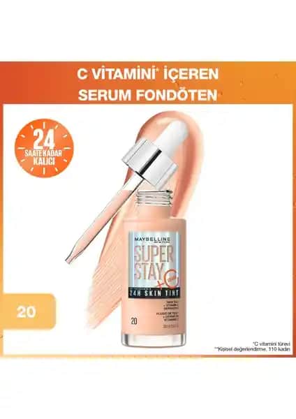 Maybelline Super Stay Skin Tint Fondöten 20 ile Doğal ve Parlak Cilt İçin Günlük Kullanım