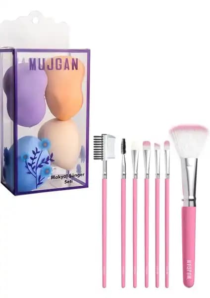 MUJGAN 4'lü Armut Sünger ve 7'li Poşetli Fırça Seti ile Makyaj Deneyiminizi Geliştirin