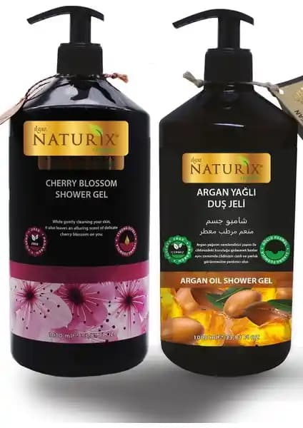 Naturix Organik Argan Yağlı ve Japon Kirazı Duş Jeli Seti Doğal Cilt Bakımı İçin Uygun