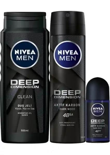 Nivea Men Deep Dimension Üçlü Bakım Seti Erkeklerin Günlük Bakım Rutinleri İçin
