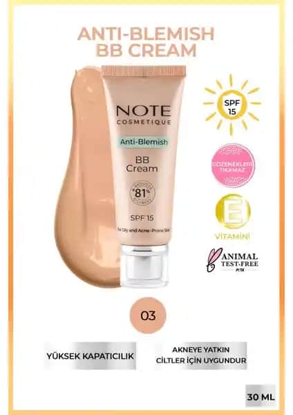 Note Cosmetics Anti-Blemish BB Kremi: Yağlı ve akneye yatkın ciltler için hafif ve koruyucu formül