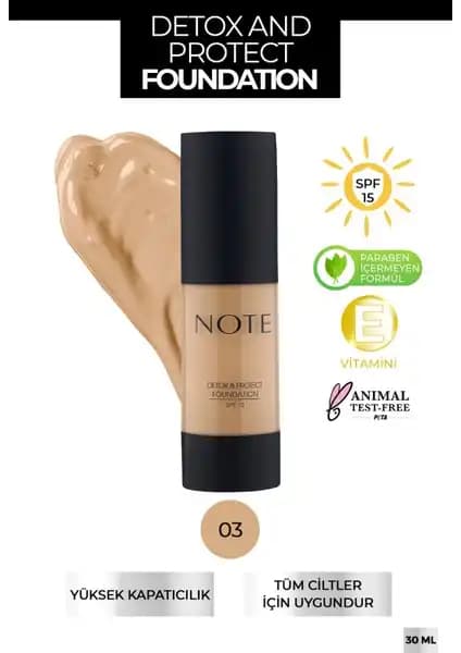 Note Cosmetics Detox & Protect Fondöten SPF 15: Doğal Görünüm ve Güneş Koruma Özelliği