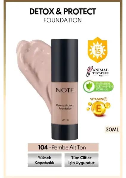 Note Cosmetics Detox & Protect Fondöten SPF 15: Yüksek Kapatıcılık ve Saten Bitişli Makyaj Ürünü
