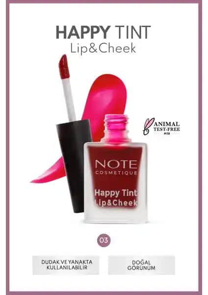 Note Cosmetics Happy Tint Lip & Cheek 03 Sweet Pink Çok Yönlü Dudak ve Yanak Renklandırıcı Likit Allık