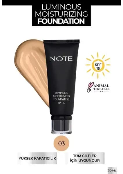 Note Cosmetics Luminous Moisturizing SPF 15 Fondöten ile Parlak ve Nemli Cilt Sağlama