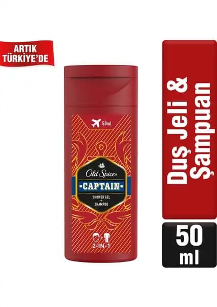 Old Spice Captain Duş Jeli ve Şampuan 50 ml, Seyahat İçin Pratik ve Ferahlatıcı Temizlik Ürünü