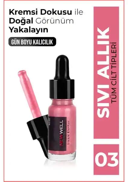 Yeni Well Likit Sedefli Allık No:03 Mavi Tonu ile Parlak ve Canlı Makyaj