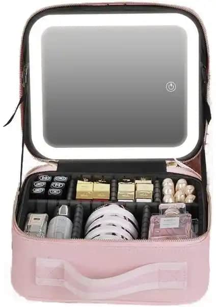 Yongtai Yukun Aynalı ve Hafif Taşınabilir Seyahat Saklama Çantası Pembe Renkli Kadınlar İçin