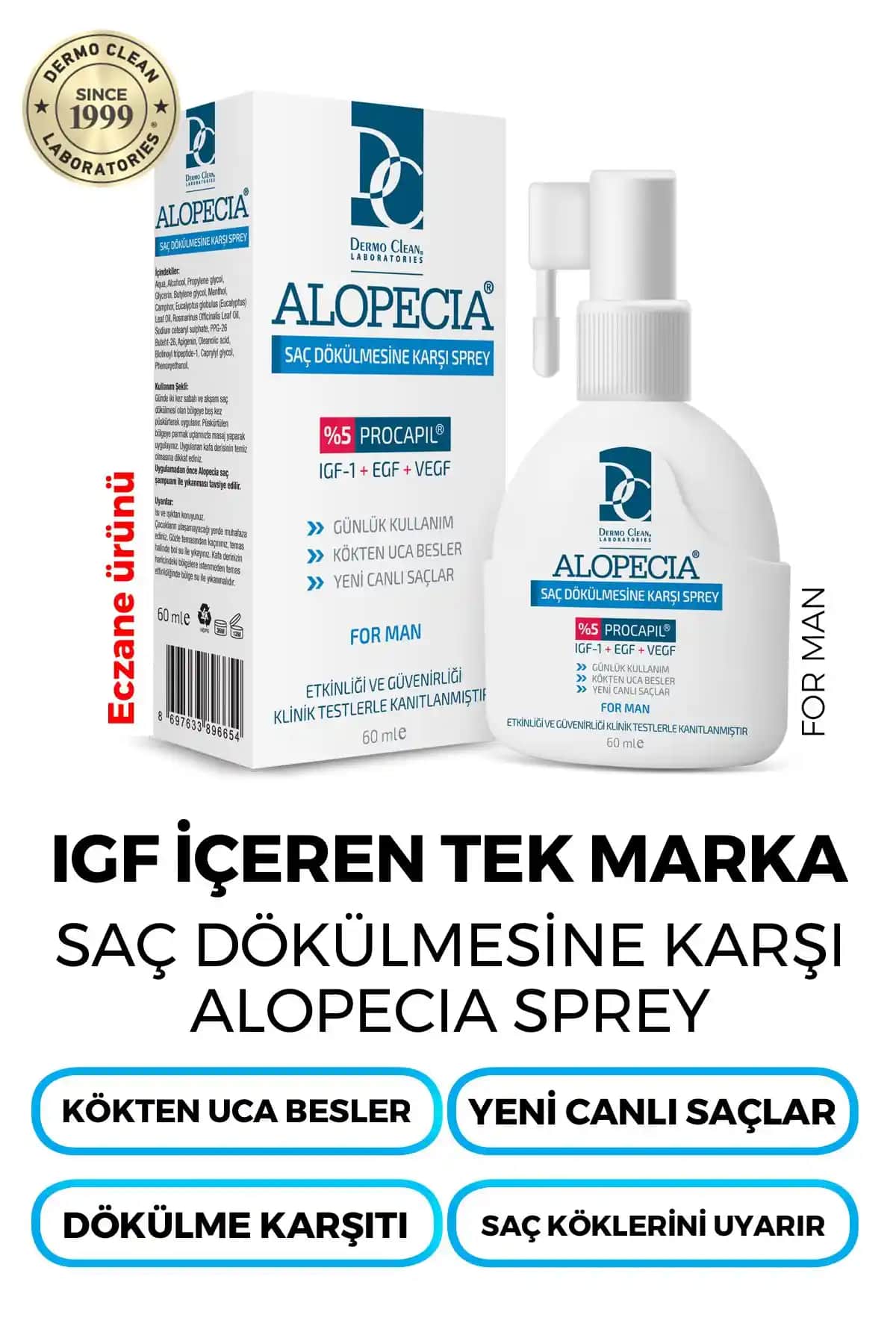 Alopecia Procapil ve IGF İçerikli Erkek Saç Spreyi ile Saç Dökülmesine Etkili Çözüm