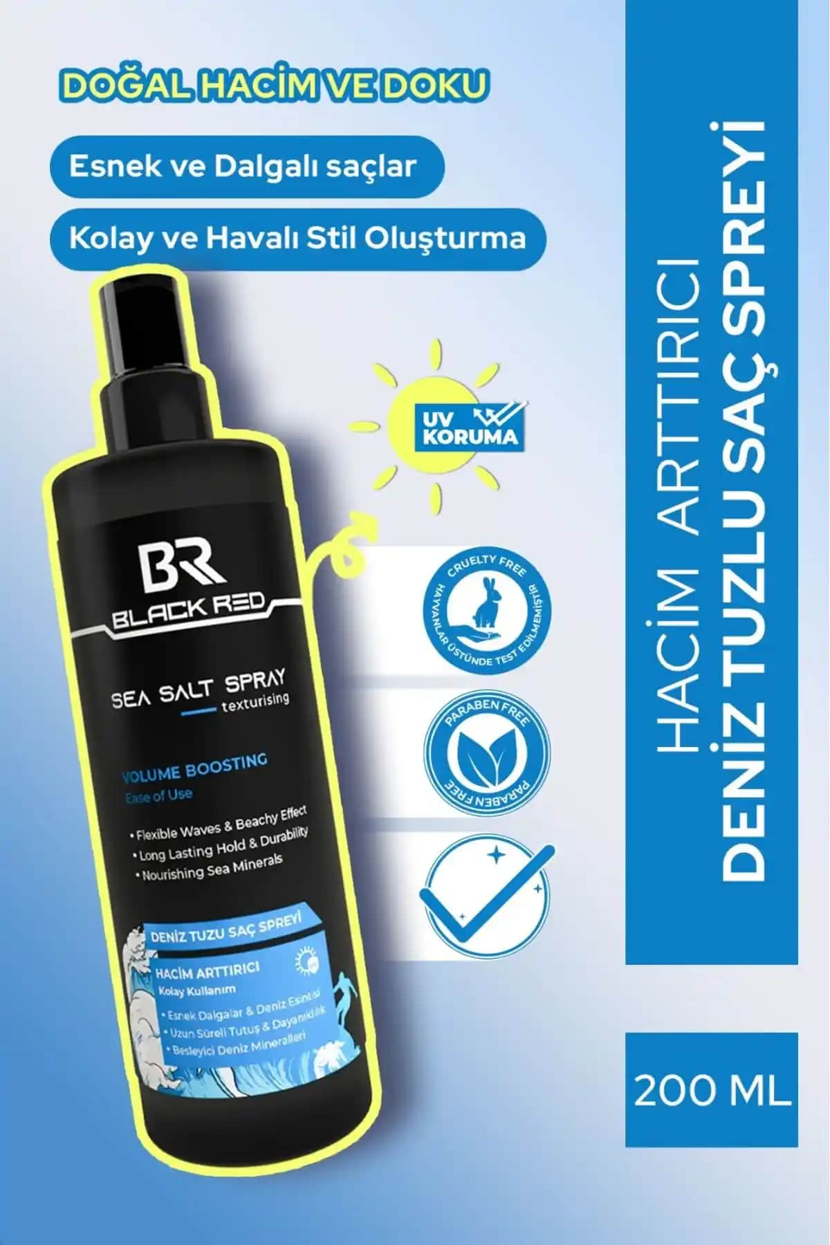 Black Red Deniz Tuzu Spreyi ile Doğal Hacim ve Koruma Sağlayan Saç Bakım Ürünü