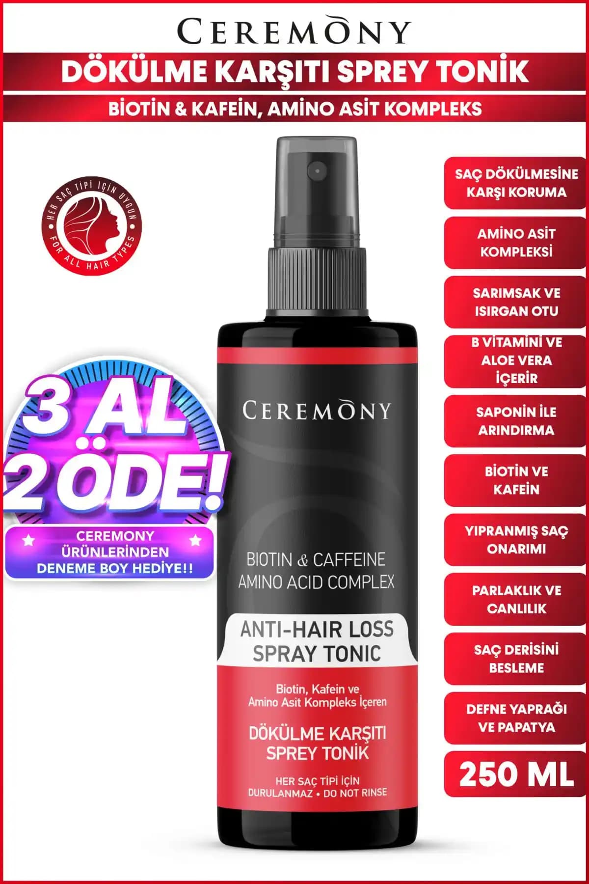 Ceremony Biotin ve Kafein İçeren Dökülme Karşıtı Saç Spreyi Detaylı İnceleme