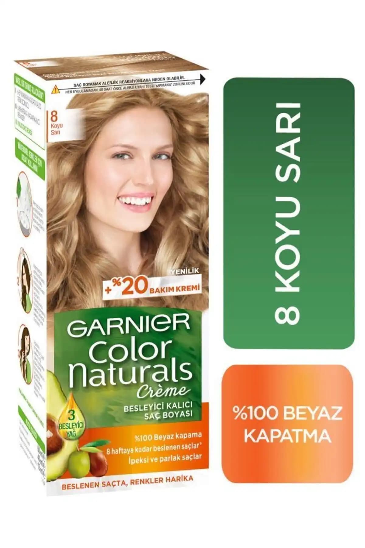 Garnier Color Naturals 8 Koyu Sarı Saç Boyası Kalıcı ve Doğal Renk Sağlar