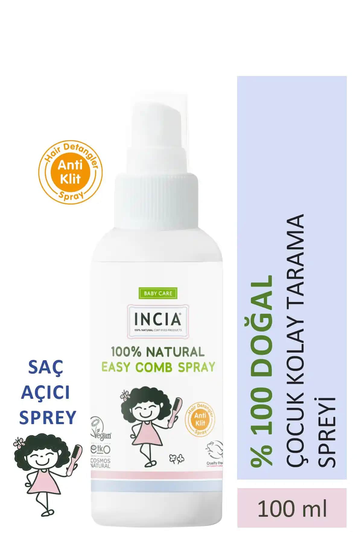 İncía %100 Doğal Kolay Tarama Spreyi Çocuklar İçin Güvenli ve Etkili Saç Bakım Ürünü