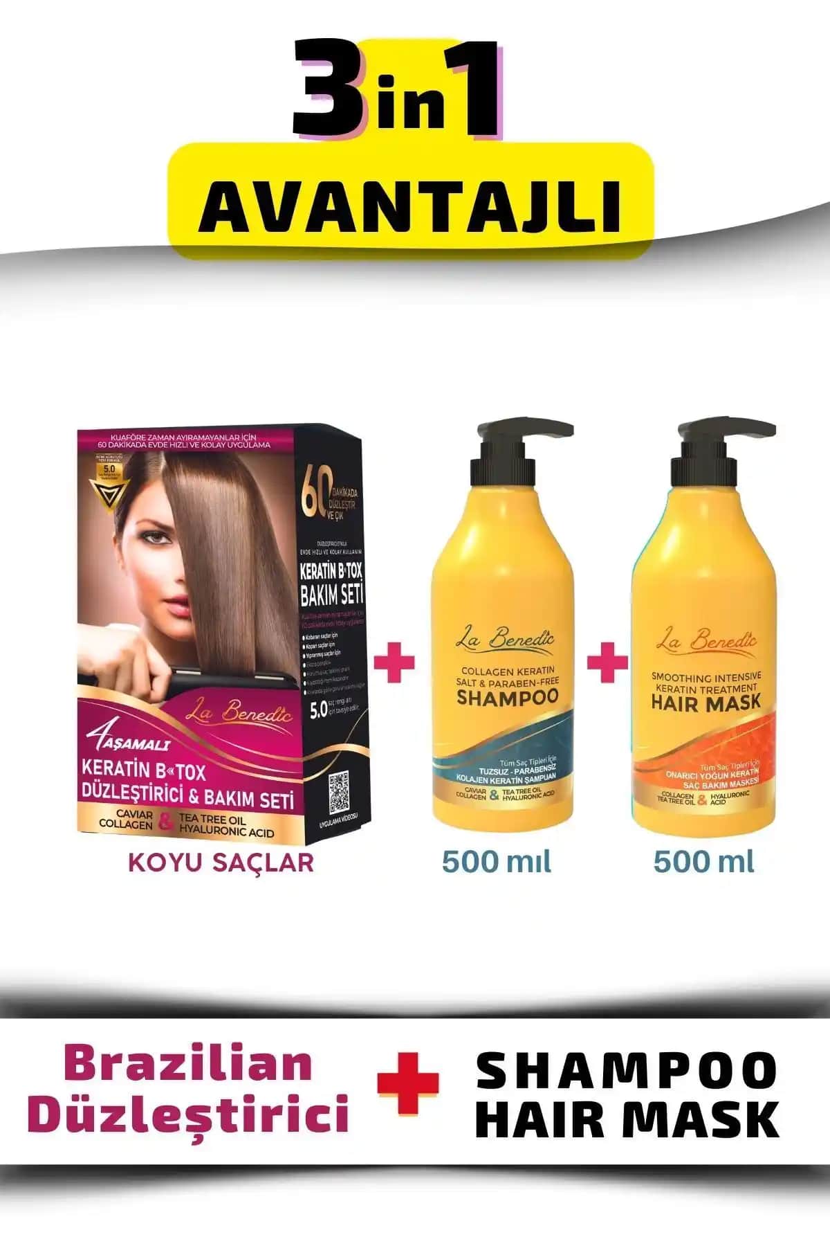 La Benedic Keratin Düzleştirici Seti Koyu Renkli Saçlar İçin Uzun Süreli Parlaklık Sağlar