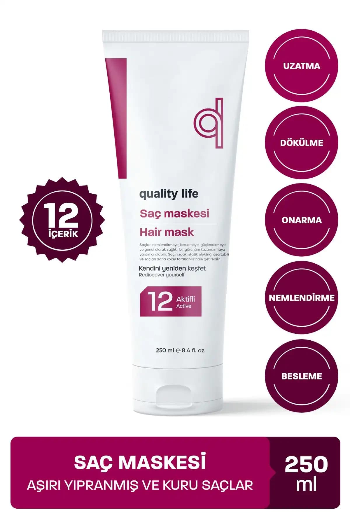 Quality Life 12 Aktifli Saç Bakım Maskesi: Yoğun ve Doğal Bakım İçin Güçlü Çözüm
