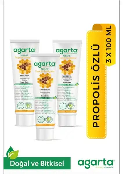 Agarta Propolis Florürsüz Doğal Diş Macunu Üçlü Paket Güçlü ve Hassas Dişler İçin