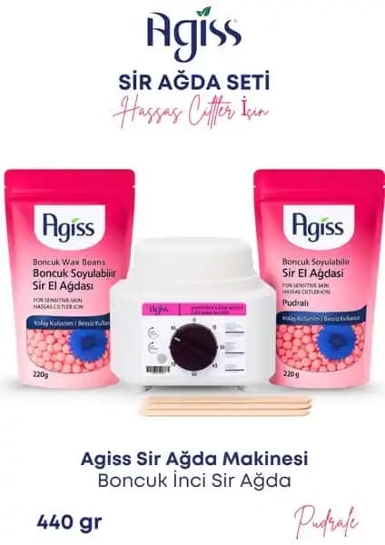 Agiss Sir Ağda Makinesi ve Hassas Ciltler İçin Boncuk Soyulabilir İnci El Ağda Seti