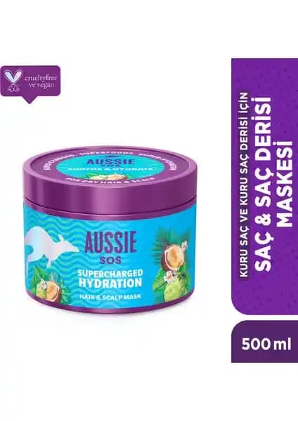Aussie Sos Supercharged Hydration Saç Maskesi Kuru ve Hassas Saçlar İçin Uzun Süreli Nemlendirme