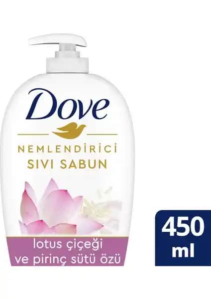 Dove Lotus Çiçeği ve Pirinç Sütü Sıvı Sabun 450 ml doğal içeriklerle nazikçe temizlik sağlar