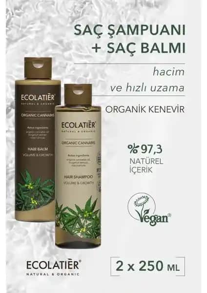 ECOLATIER Organik Kenevir İçerikli Saç Bakım Seti Saç Dökülmesini Azaltır ve Sağlıklı Uzama Destekler