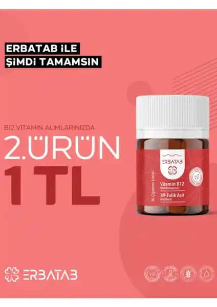 Erbatab Vitamin B12 ve Folik Asit B9 Takviyesi Sağlıklı ve Pratik Kullanım Sağlar