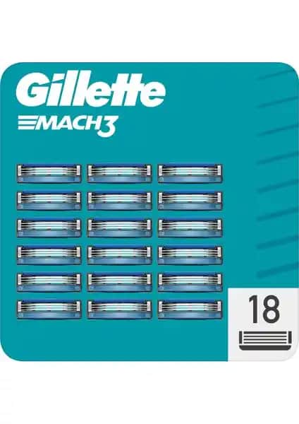 Gillette Mach3 18'li Yedek Tıraş Bıçağı Karton Paketi Güçlü ve Konforlu Tıraş Deneyimi İçin