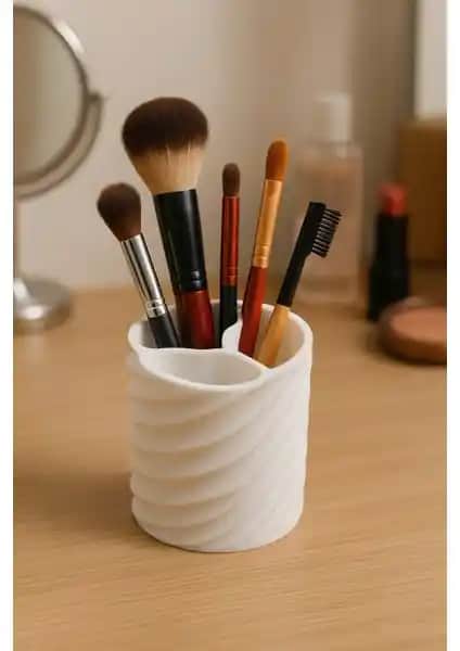 KLC Tasarım Spiral Desenli 3 Bölmeli Makyaj ve Ofis Organizeri Çevre Dostu Malzeme ile