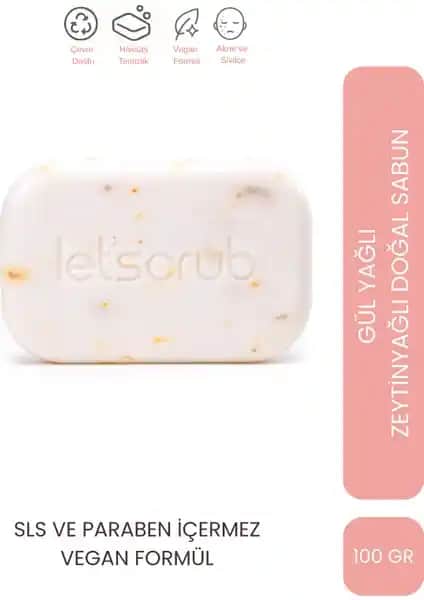 Let’scrub Zeytinyağlı Doğal Gül Yağı Sabunu Cilt Temizliği ve Bakımı İçin Uygun
